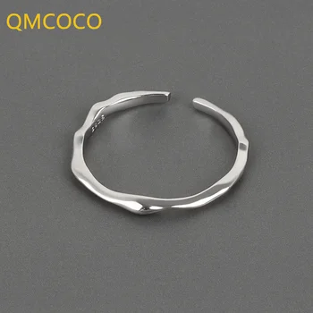 QMCOCO Euramerican Népszerű 925 Ezüst Gyűrű Rendkívül Egyszerű, Egyedi Karakter, Szabálytalan, Sima felületű, Jól Vékony Bambusz Gyűrű