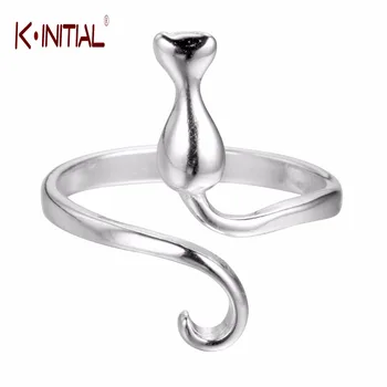 Kinitial Macska Gyűrűk Ezüst Színű Nyitott Állat Farka Gyűrűk Nők Lány Szép Ujj Wrap Kitty Évforduló Ékszer Ajándék