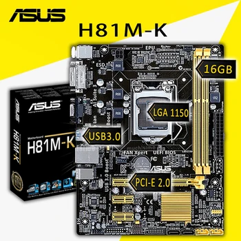 LGA 1150 Asus H81M-K Alaplap i7, i5 i3 16GB DDR3 PCI-E 2.0 Támogatás i5 i7 i3 CPU USB3.0 DVI-VGA Intel H81 Placa-mama 1150 Új