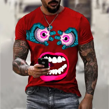 Nyári Személyiség 3D Nyomtatás póló Rajzfilm Szeme Vicces Kifejezések Mintát a Férfiak, Csinos Rövid Ujjú Férfi Alkalmi Tshirt