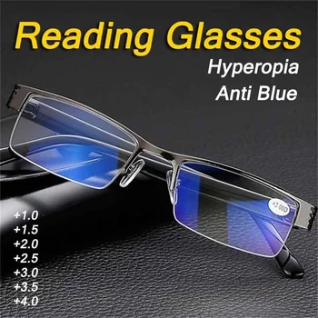 Anti Kék Olvasó Szemüveg Férfiak Nők Klasszikus Fekete Fél Keret Távollátás Szemüveg Szemüveg +1.0+1.5+2.0+2.5+3.0+3.5+4.0 Dioptria