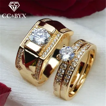 CC Gyűrűk A Nők, mind a Férfiak Divat Szerelmeseinek' Set Gyűrű Cirkónia Sárga Arany Színű Esküvői Eljegyzési Kiegészítők CC2095