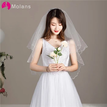 MOLANS 2020 Új, egyrétegű Gyöngy Esküvői Fátyol Egyszerű Cent Fehér Menyasszony Mariage Koszorúslány Rövid Tartozékok Fénykép Kellékek