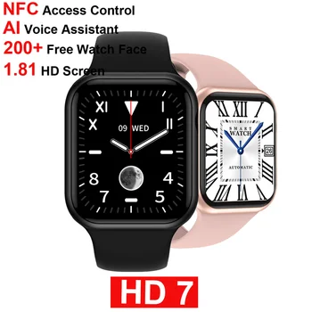 Legújabb HD7 Intelligens Karóra Férfi 1.81 hüvelyk NFC Bluetooth Hívás AI Hang Asszisztens Egyéni Tárcsa Aludni Monitor Nők Smartwatch 2021 IWO