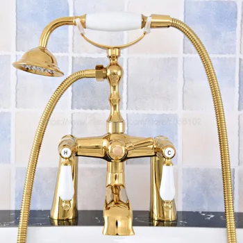 Luxus Arany Színű, Réz Fedélzetre szerelt Fürdőszoba Clawfoot fürdőszoba kád zuhany csaptelepek, kézi zuhany csaptelepek ztf782