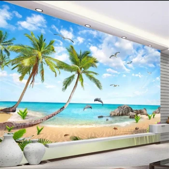 Egyéni háttérkép, 3d szerelem tenger parton kókusz fa tájkép festmény nappali, hálószoba, TV háttér háttérképek nappali Обои