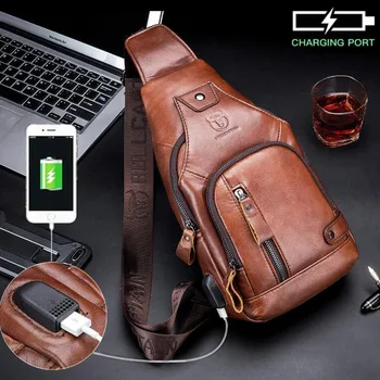 BULLCAPTAIN férfi USB mellkasi táska Messenger táska Férfi Messenger táska bőr válltáska átlós csomag új utazási backp