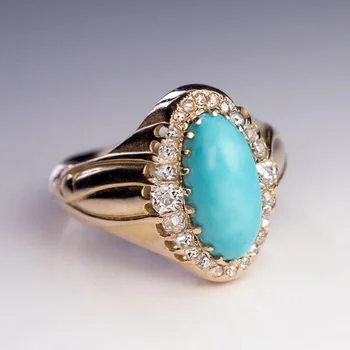 Nemes, Elegáns Nő Természetes Kék Türkiz szett Gyémánt Gyűrű Divat Vintage arany Eljegyzési Gyűrűk Fél jegygyűrű Ékszer