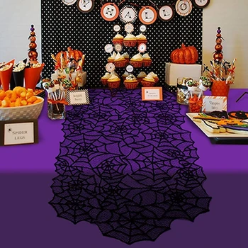 Halloween Pók Web Fekete Csipke Terítő Asztal Dekoráció Asztali Futó Halloween Asztali Fél Kiegészítők, Lakástextil