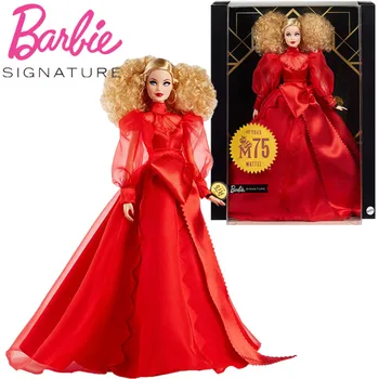 Mattel Barbie Baba Gyűjtőknek 75 Évfordulója Baba Vörös Chiffon Ruha, Szőke Kiadás Babák, Játékok Lányok, Születésnapi Ajándék, Játék GMM98