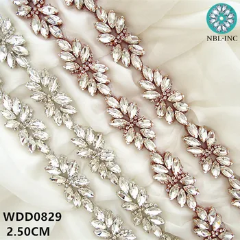(1 YARD) Íj alakú menyasszonyi gyöngyös strasszos kristály applied trim ezüst arany varrjuk fel a vasalót az esküvői ruha WDD0829