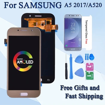 Super AMOLED LCD Csere SAMSUNG GALAXY A5 2017 Duos A520 A520F A520K LCD Kijelző érintőképernyő Digitalizáló Közgyűlés