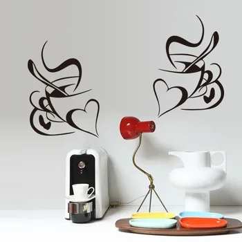 Retro Dupla imádom a kávét a csésze fal matrica vinyl matricák Étterem, Konyha cserélhető fali Matricák DIY, lakberendezés wall art freskó