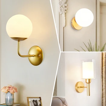 Modern üveg, fali lámpa, kreatív személyiség hálószoba éjjeli folyosó folyosó északi nappali háttér fal arany fali lámpa