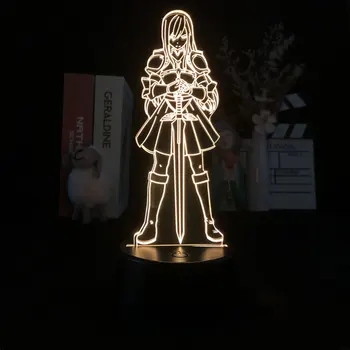 Fairy Tail Erza Scarlet Anime Éjszakai Fény Menő Ajándék Lámpa Hálószoba Dekoráció Aranyos Szoba Dekoráció 3D-s Hologram Világítás Erza Scarlet