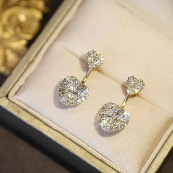 Gyémántos fém háló, szív alakú fülbevaló cirkon a nők tündér divat ékszerek kiegészítők s925 ezüst tű