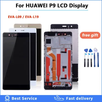 Kiváló Minőségű LCD-Kijelző A HUAWEI P9 érintőképernyő Digitalizáló a Keret HUAWEI P9 Kijelző EVA-L09 EVA-L19 LCD Csere