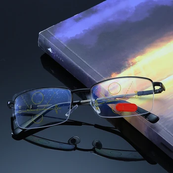 Memória Titán Multifokális Olvasó Szemüveg Progresszív Bifokális Anti Blue Ray UV Védelme Presbyopic Szemüveg Fél Keret Férfiak Nők