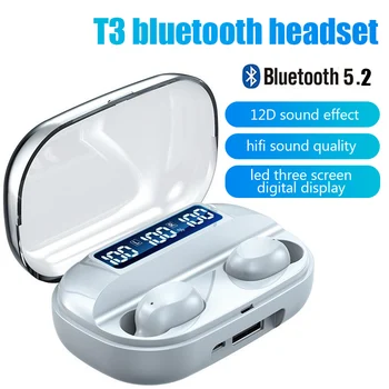 TWS T3 Bluetooth Fülhallgató Vezeték nélküli Fejhallgató Fülhallgató Mikrofonnal Vízálló Sport Fülhallgató, A Xiaomi iPhone Power Bank