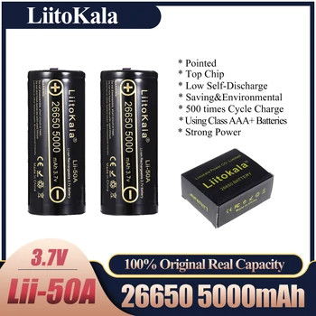 LiitoKala Lii-50A Hegyes 3,7 V 26650 5000mA akkumulátorok Discharger 26650-50A 20A Power akkumulátor zseblámpa E-eszközök
