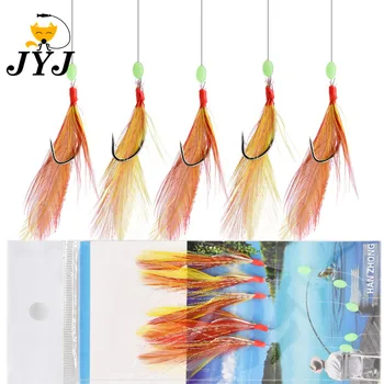 JYJ 1 csomag No. 1/2/3/4/5 artifical sabiki string horog piros sárga toll , horgászat sabiki rig horog készlet pesca de
