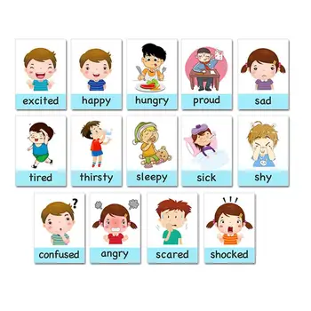 14Pcs/Set Montessori Gyerekek angol Tanulás Kártyák Rajzfilm Gyerekeknek Korán Játék Flash Kártya Oktatási Baba Játékok Érzelem M K2T6