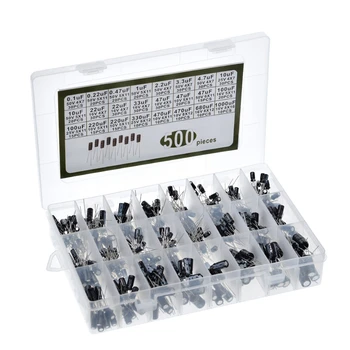 500Pcs/sok diy 0.1 UF-1000UF 24Values Alumínium Elektrolit Kondenzátor 16-50V mix Elektrolit kondenzátor Válogatott készlet készlet doboz