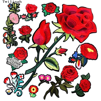 1 Db Nagy 3D-s Foltokat Varrni-a Virágos réten, Hímzett Flitteres Motívum Vörös Rózsa Applied Ruhadarab Nők DIY Ruhát Matrica, Esküvői