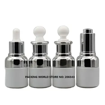 20ml fehér üveg palack sivler váll ezüst gallér izzó cseppentő a szérum/olaj/esszencia/folyékony cseppentő üveg