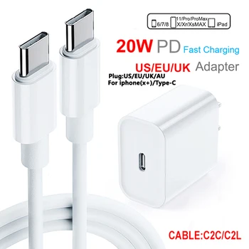 20W PD C-Típusú Gyors Töltő iPhone 12 13 Hatalom Mobiltelefon gyors töltő usa/UK/EU PD Adapter Kábel USB kábel C2C/C2L