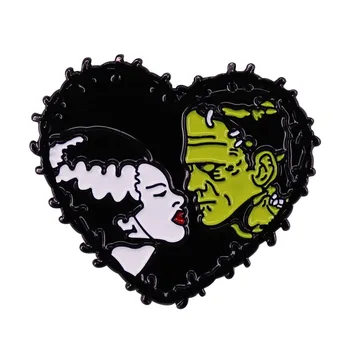 Hátborzongató Szerelem, Menyasszony & Frankenstein Zománc Pin Tudomány Horror Film Bross Halott Szerető Szív Jelvény Valentin Nap Gótikus Ékszerek