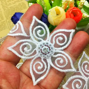 GXINUG 10X Chiffon 3D Pamut Gyémánt Virág Hímzett Csipke Szegéllyel Szalag Szövet Kézzel DIY Esküvői Ruha Varrás Kellékek Kézműves