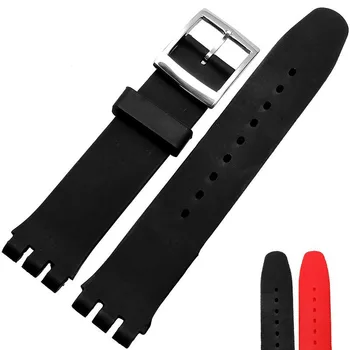 Szilikon watchband a Swatch SUOB704/720SUOZ147/701 csuklópántot 17|19mm puha gumi karkötő fekete-piros, barna