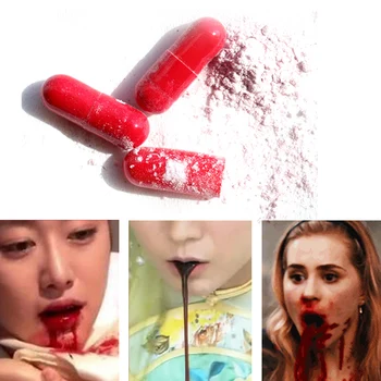 3pcs Halloween Hamis Vér Tabletták Piros Kapszula Cosplay Fél Horror Vérzés Svindli Kellékek Hülye Vicc Szimuláció Tréfa Biztonsági