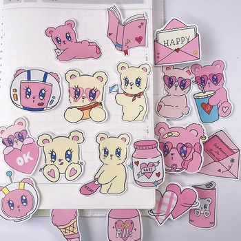 22PCS Rózsaszín medve figyelembe matrica kezét fiók anyag lány szívét édes naplóm dekoráció hűtőszekrény gördeszka matricák