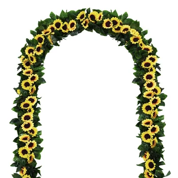 2 Csomag Mesterséges Napraforgó Garland Selyem Napraforgó Szőlő Mesterséges Virágokkal, Zöld Levelek Esküvői Asztal Dekoráció