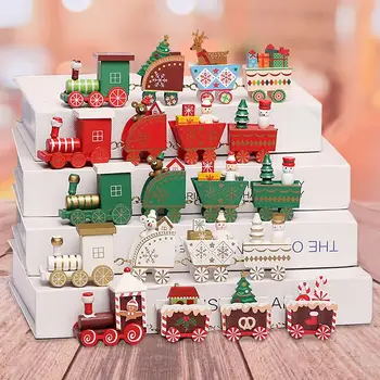 HUIRAN Fa Karácsonyi Vonat Dísz Boldog Karácsonyi Dekoráció Az Otthoni Karácsonyi Ajándék Kézműves Asztal Dekoráció Navidad Új Év 2021