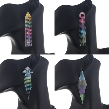 Új Luxus, Strasszos Kristály Hosszú Tassel Fülbevaló Női Geometriai Divat Csepp Lógó Fülbevalót Party Esküvői Ékszerek, Ajándékok