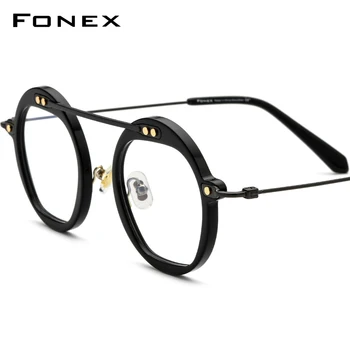 FONEX-Acetát Titán Szemüveg Keret Férfiak 2021 Új Retro Sokszög Átlátszó Felírt Szemüveget a Nők Optikai Szemüveg F85678