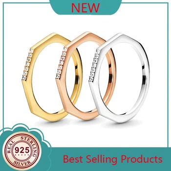 Eredeti 925 кольцо Ezüst Pan Gyűrű Kreatív Sokszögű Pár Pan Gyűrű A Nők Esküvő Ajándék Divat Ékszerek